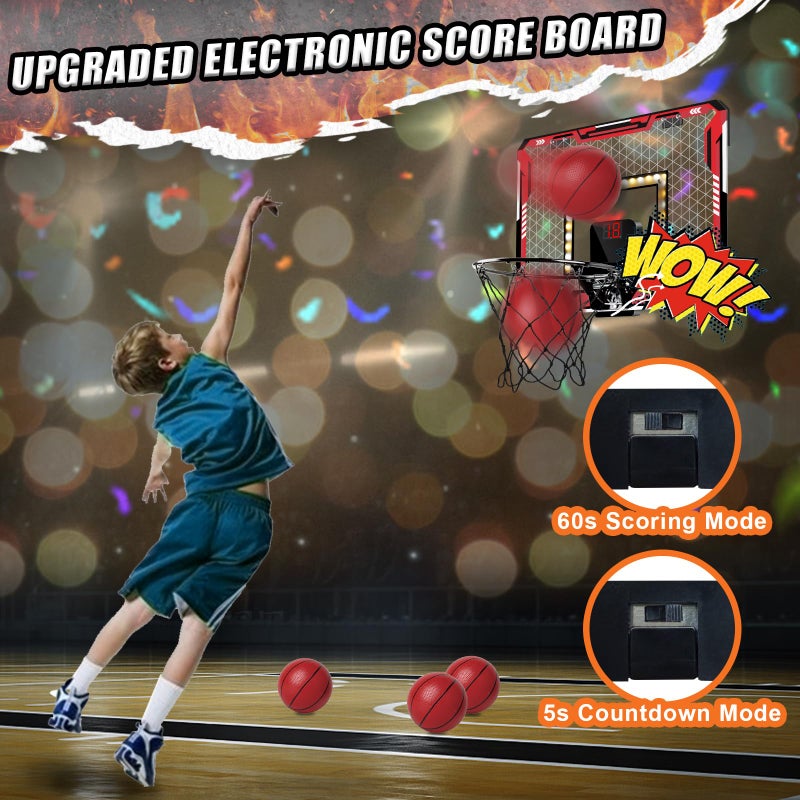 KIZJORYA Basketball Hoop Indoor  Light Up Mini Basketball Hoop for Kid with Electronic Scoreboard & 4 Balls  Foldable Door Sports Fan Backboard Toy Room Game  Gift for Teens Boy Girl Adults Ages 3+ - Image 2